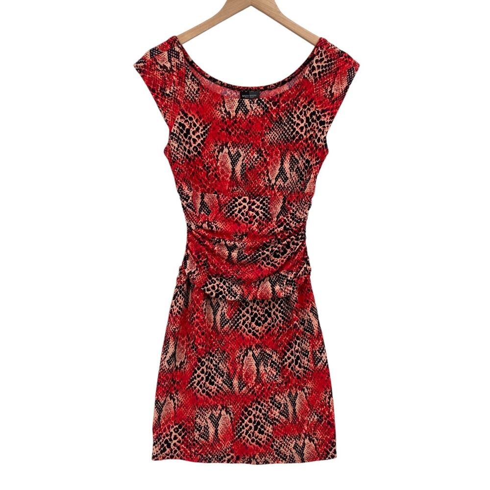 Bisou Bisou Michele Bohbot Sheath Dress Womens Size 6 Red Snake Print Sleeveless